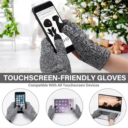 FZ FANTASTIC ZONE Mens Winter Knit Hat Beanie Long Neck Scarf Touchscreen Gloves Set Fleece Skull Caps Gifts for Men Women - 4