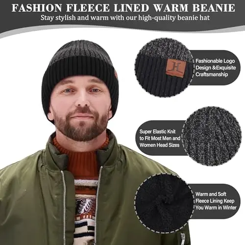 FZ FANTASTIC ZONE Mens Winter Knit Hat Beanie Long Neck Scarf Touchscreen Gloves Set Fleece Skull Caps Gifts for Men Women - FZ