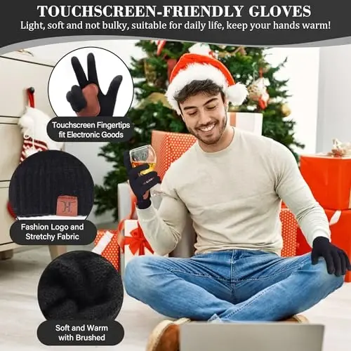 FZ FANTASTIC ZONE Mens Winter Knit Hat Beanie Long Neck Scarf Touchscreen Gloves Set Fleece Skull Caps Gifts for Men Women - 3