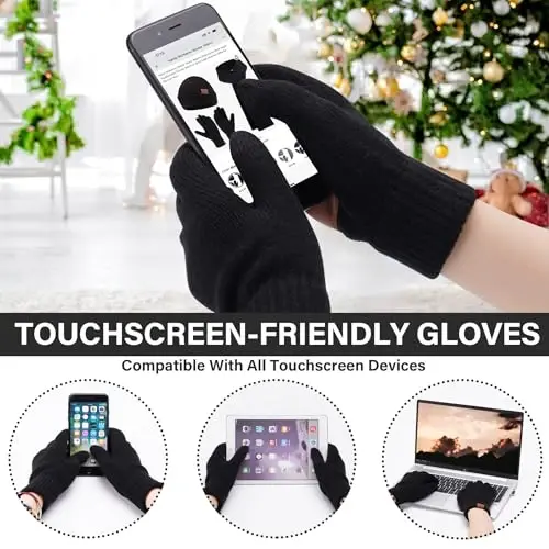 FZ FANTASTIC ZONE Mens Winter Knit Hat Beanie Long Neck Scarf Touchscreen Gloves Set Fleece Skull Caps Gifts for Men Women - 4