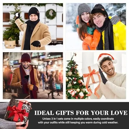 FZ FANTASTIC ZONE Mens Winter Knit Hat Beanie Long Neck Scarf Touchscreen Gloves Set Fleece Skull Caps Gifts for Men Women - 6