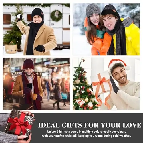FZ FANTASTIC ZONE Mens Winter Knit Hat Beanie Long Neck Scarf Touchscreen Gloves Set Fleece Skull Caps Gifts for Men Women - 6