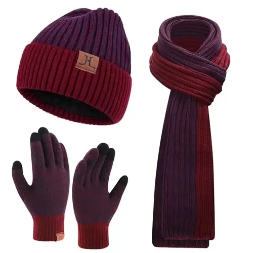 FZ FANTASTIC ZONE Mens Winter Knit Hat Beanie Long Neck Scarf Touchscreen Gloves Set Fleece Skull Caps Gifts for Men Women 