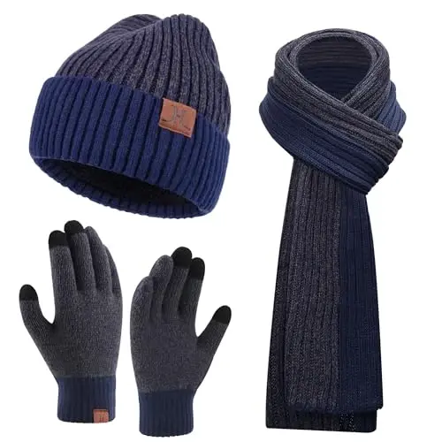 FZ FANTASTIC ZONE Mens Winter Knit Hat Beanie Long Neck Scarf Touchscreen Gloves Set Fleece Skull Caps Gifts for Men Women - 1