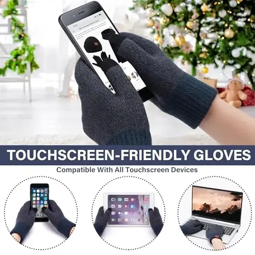 FZ FANTASTIC ZONE Mens Winter Knit Hat Beanie Long Neck Scarf Touchscreen Gloves Set Fleece Skull Caps Gifts for Men Women - 4