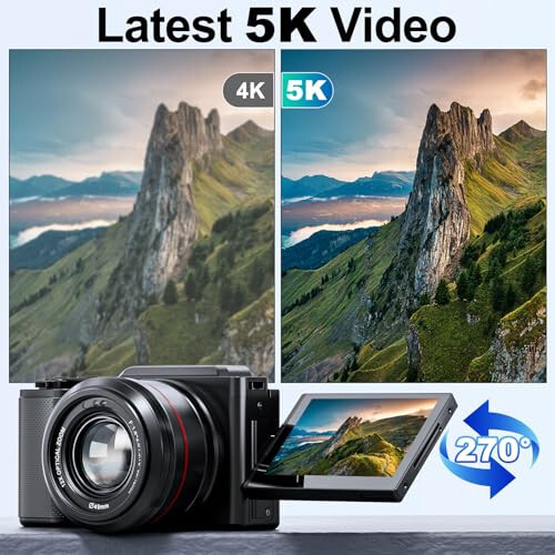 G-Anica Raqamli Kamera, Fotografiya uchun 5K va 12X Optik Kameralar, YouTube uchun 48MP Vlogging Kamerasi, Video Kamera, Wi-Fi va HDMI Chiqishi, 32GB SD Karta (2 Batareya) - G-Anica (1)