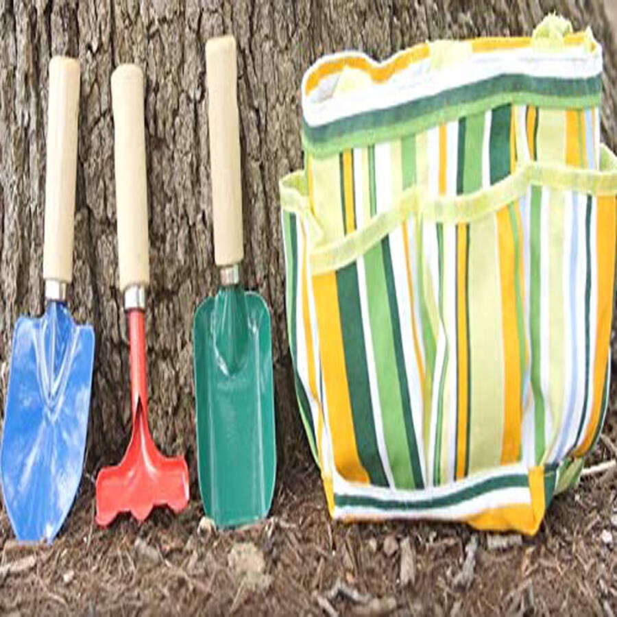 G & F Kids Garden Tools, Tote Canvas & Hand Material Rake & Shovel Trowel, Colour Green, 1 Pack - 6