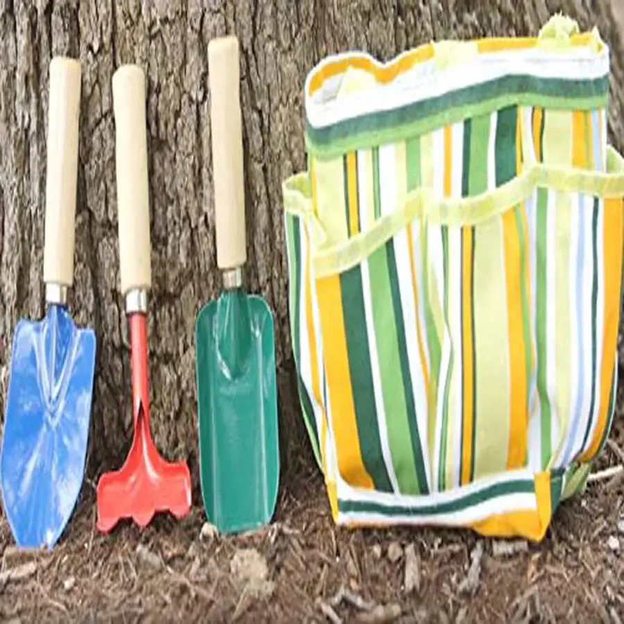 G & F Kids Garden Tools, Tote Canvas & Hand Material Rake & Shovel Trowel, Colour Green, 1 Pack - 6