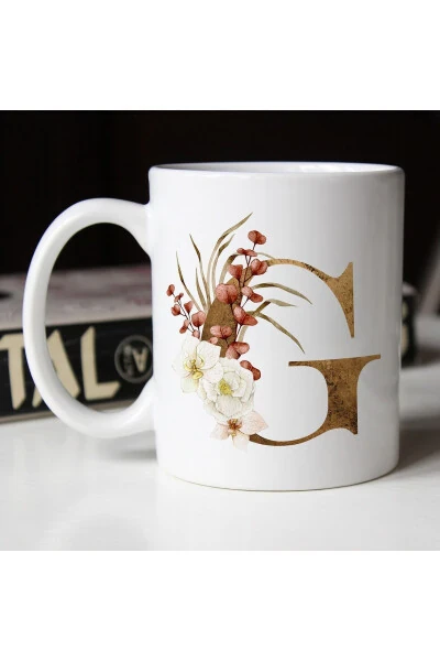 G Letter Porcelain Mug - Coffee / Tea Mug with Flower Pattern G Letter Print - 6