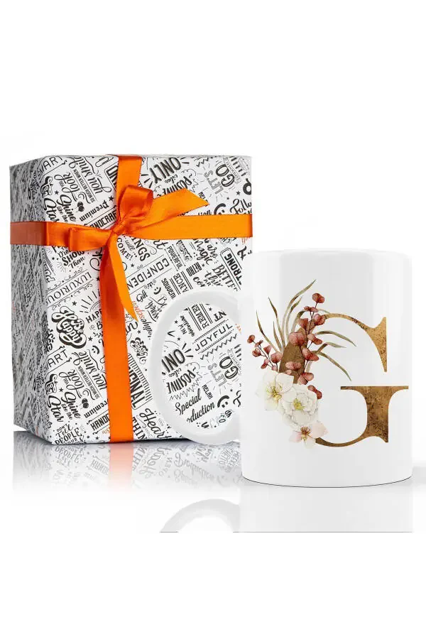 G Letter Porcelain Mug - Coffee / Tea Mug with Flower Pattern G Letter Print - 7
