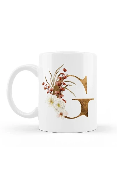 G Letter Porcelain Mug - Coffee / Tea Mug with Flower Pattern G Letter Print - 8