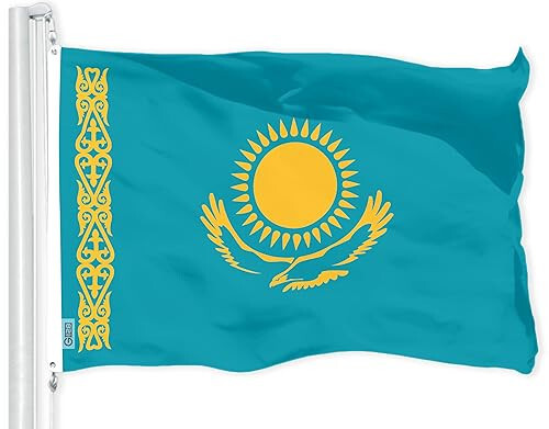 G128 Kazakhstan Kazakhstani Flag | 3x5 Ft | LiteWeave Pro Series Printed 150D Polyester | Country Flag, Indoor/Outdoor, Vibrant Colors, Brass Grommets, Thicker and More Durable Than 100D 75D Polyester - 1