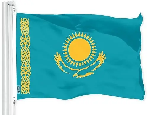 G128 Kazakhstan Kazakhstani Flag | 3x5 Ft | LiteWeave Pro Series Printed 150D Polyester | Country Flag, Indoor/Outdoor, Vibrant Colors, Brass Grommets, Thicker and More Durable Than 100D 75D Polyester 