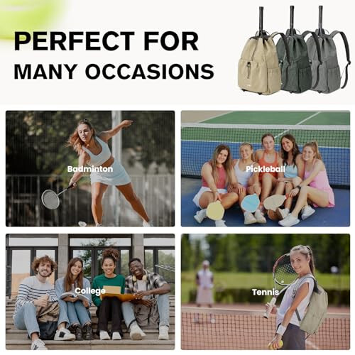 G4Free Tennis Bag, Tennis Backpack for Men & Women, Holds Tennis Pickleball Badminton Squash Rackets, Lightweight Backpack for Sports, Travel, Hiking - 7