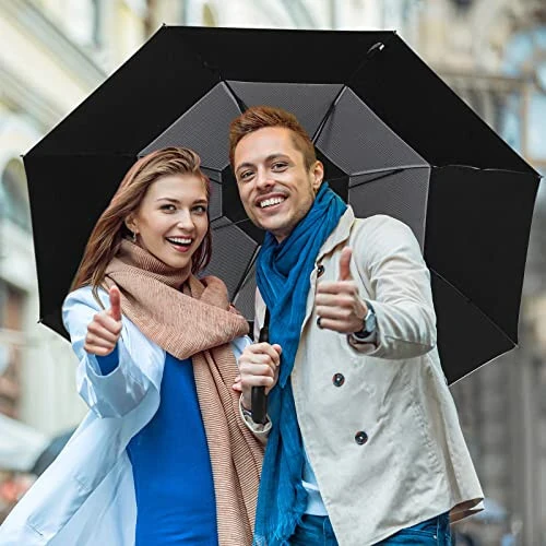 G4Free UPF 50+ 52 dyuymli UV himoya qiluvchi soyabon, avtomatik ochiladigan ilgak tutqichli J tayoqcha golf soyabonlari yomg'ir, quyosh va shamol himoyasi uchun (kumush/qora) - 7