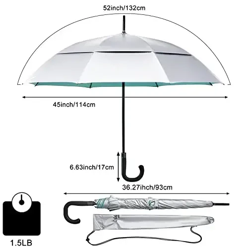 G4Free UPF 50+ 52 Inch UV Protection Umbrella, Automatic Open Hook Handle J Stick Golf Umbrellas for Rain, Sun & Wind Protection - 5
