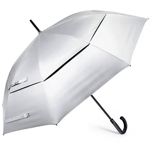 G4Free UPF 50+ 52 Inch UV Protection Umbrella, Automatic Open Hook Handle J Stick Golf Umbrellas for Rain, Sun & Wind Protection (Silver/Black) - 1