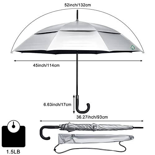 G4Free UPF 50+ 52 Inch UV Protection Umbrella, Automatic Open Hook Handle J Stick Golf Umbrellas for Rain, Sun & Wind Protection (Silver/Black) - 5