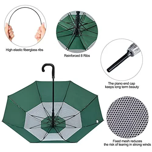 G4Free UPF 50+ 52 Inch UV Protection Umbrella, Automatic Open Hook Handle J Stick Golf Umbrellas for Rain, Sun & Wind Protection(Silver/Green) - 1