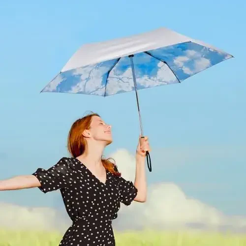 G4Free UPF 50+ UV Protection Travel Umbrella with Wooden Handle, 42 Inch Lightweight Sun Rain Folding Umbrellas Auto Open Close (Sky) - 6