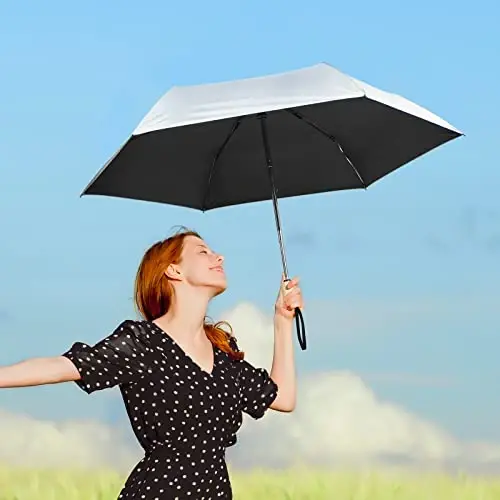 G4Free UPF 50+ UV Protection Travel Umbrella with Wooden Handle, 42 Inch Lightweight Sun Rain Folding Umbrellas Auto Open Close (Black) - 5