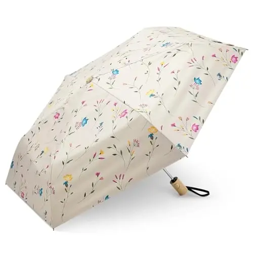 G4Free UPF 50+ UV Protection Travel Umbrella 42 Inch Lightweight Sun Rain Folding Umbrellas Auto Open Close (Flower) 
