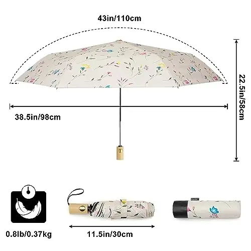 G4Free UPF 50+ UV Protection Travel Umbrella 42 Inch Lightweight Sun Rain Folding Umbrellas Auto Open Close (Flower) - 5