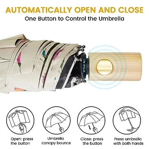 G4Free UPF 50+ UV Protection Travel Umbrella 42 Inch Lightweight Sun Rain Folding Umbrellas Auto Open Close (Flower) - 4