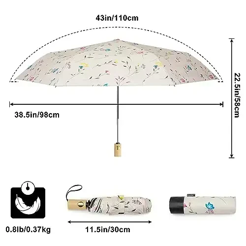 G4Free UPF 50+ UV Protection Travel Umbrella 42 Inch Lightweight Sun Rain Folding Umbrellas Auto Open Close (Flower) - 4