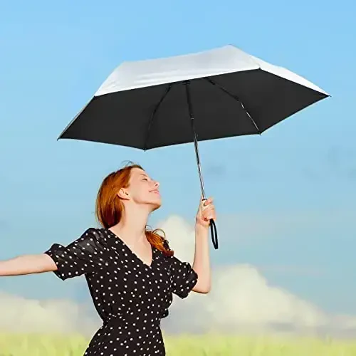 G4Free UPF 50+ UV Protection Travel Umbrella with Wooden Handle, 42 Inch Lightweight Sun Rain Folding Umbrellas Auto Open Close (Black) - 6