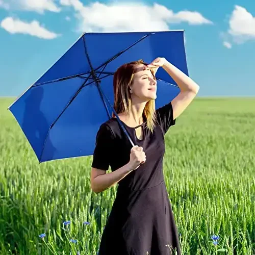 G4Free UPF 50+ UV Protection Travel Umbrella with Wooden Handle, 42 Inch Lightweight Sun Rain Folding Umbrellas Auto Open Close (Blue) - 6