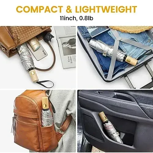 G4Free UPF 50+ UV Protection Travel Umbrella with Wooden Handle, 42 Inch Lightweight Sun Rain Folding Umbrellas Auto Open Close (Pink) - 3