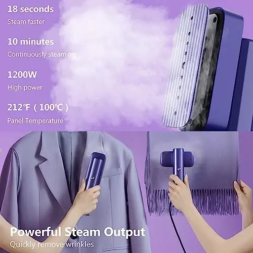 G5 Steam 2-in-1 Professional Handheld Steamer for Clothes,Iron for Clothes, Just 1lbs Lightly, 10 Minutes of Continuous Steam 1200W Light Steam Iron for Travel and Home (Purple) - 4