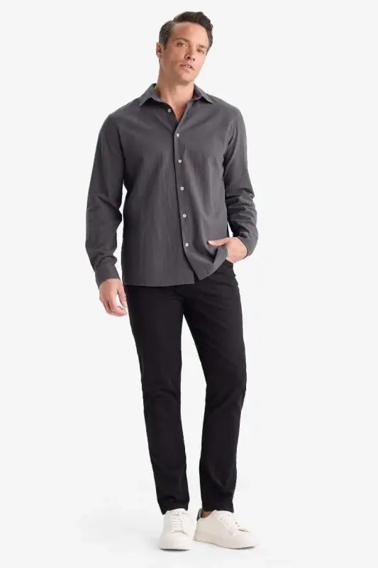 Yazlık Gabardin Chino Kanvas Pantolon Slim Fit Dar Kesim Dar Paça Cepli-Siyah - 1