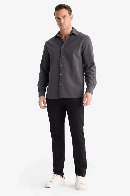 Yazlık Gabardin Chino Kanvas Pantolon Slim Fit Dar Kesim Dar Paça Cepli-Siyah - 3