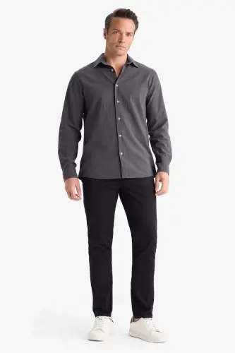 Yazlık Gabardin Chino Kanvas Pantolon Slim Fit Dar Kesim Dar Paça Cepli-Siyah - 4