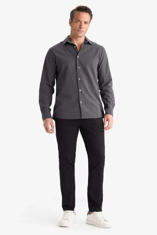 Yazlık Gabardin Chino Kanvas Pantolon Slim Fit Dar Kesim Dar Paça Cepli-Siyah - 4
