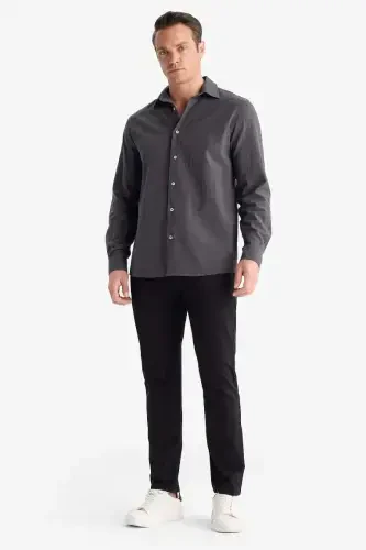 Gabardine Chino Canvas Trousers Slim Fit Tapered Cut Narrow Leg with Pockets in Black - 3