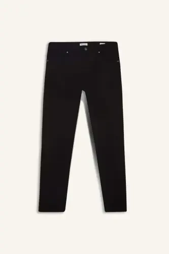 Gabardine Chino Canvas Trousers Slim Fit Tapered Cut Narrow Leg with Pockets in Black - 9