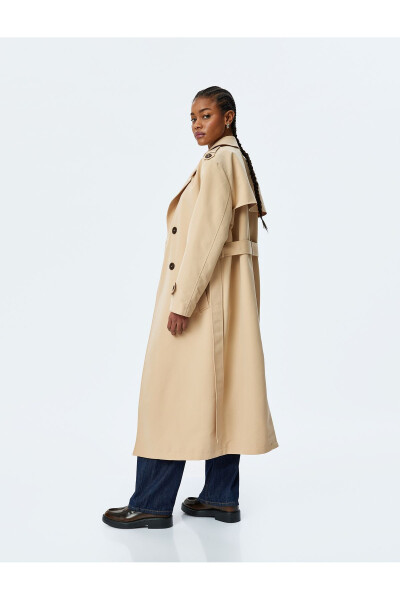 Gabardine Fabric Long Sleeve Pocket Wrap Belt Long Trench Coat - 1