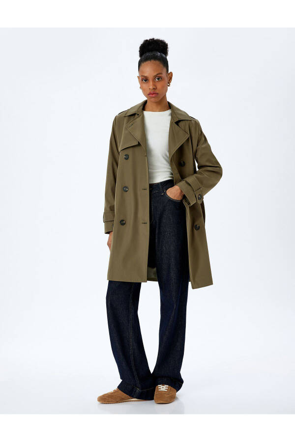 Gabardine Fabric Loose Fit Belted Wrap Trench Coat - 1