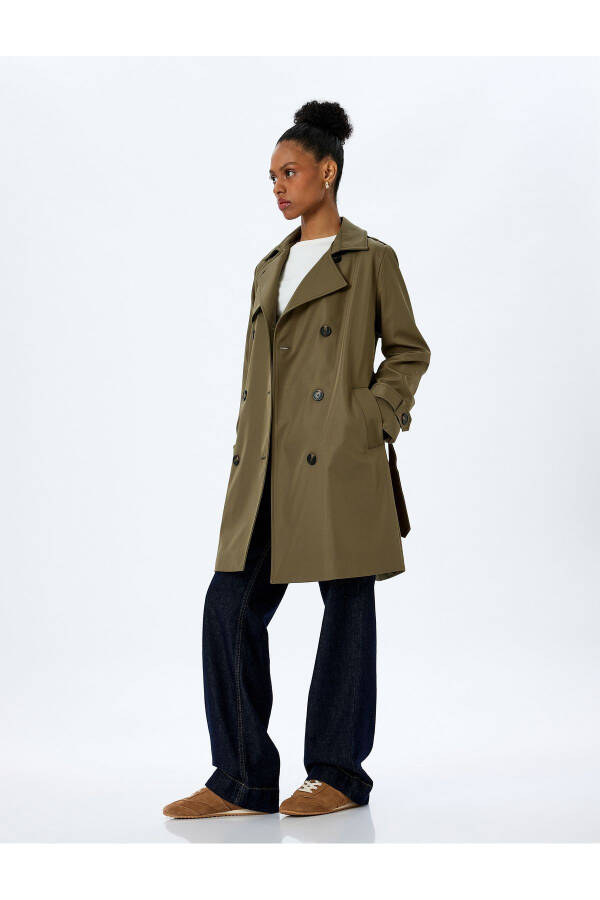 Gabardine Fabric Loose Fit Belted Wrap Trench Coat - 2