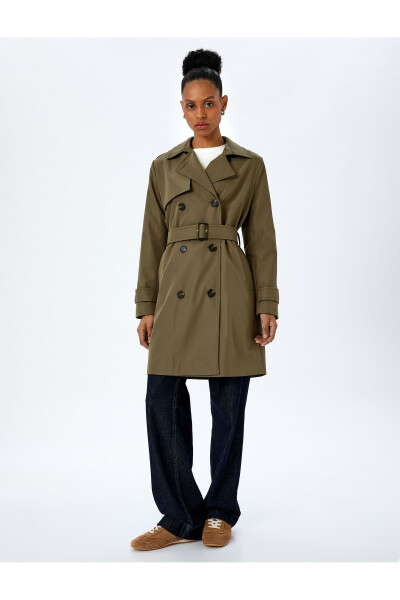 Gabardine Fabric Loose Fit Belted Wrap Trench Coat - 3