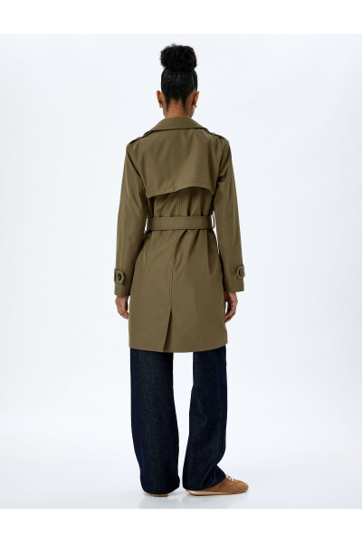 Gabardine Fabric Loose Fit Belted Wrap Trench Coat - 4