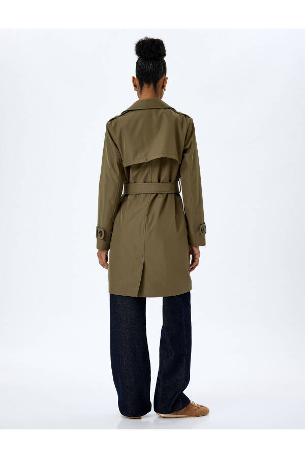 Gabardine Fabric Loose Fit Belted Wrap Trench Coat - 4