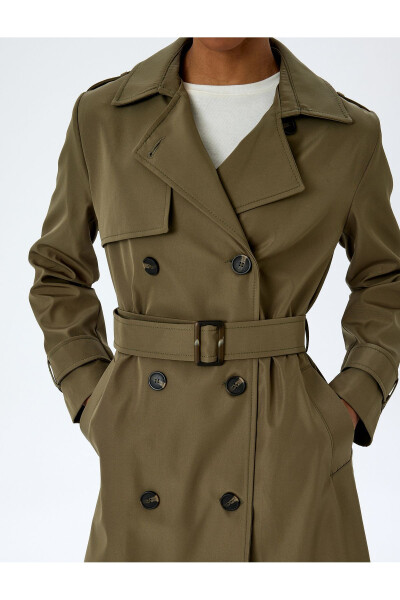 Gabardine Fabric Loose Fit Belted Wrap Trench Coat - 5