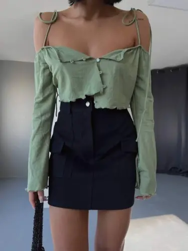 GABARDINE MINI SKIRT WITH POCKET DETAIL - Black - BÜYÜKBEDENIZ (1)