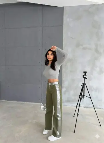 GABARDINE PALAZZO PANTS - Khaki - 1