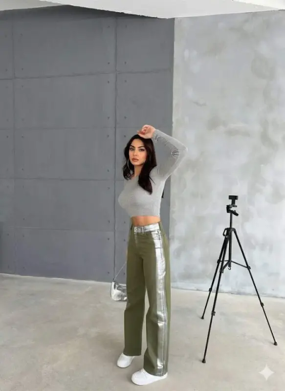 GABARDINE PALAZZO PANTS - Khaki - 1