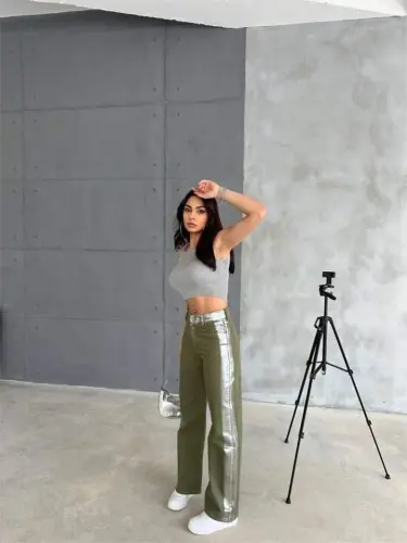 GABARDINE PALAZZO PANTS - Khaki - BÜYÜKBEDENIZ (1)
